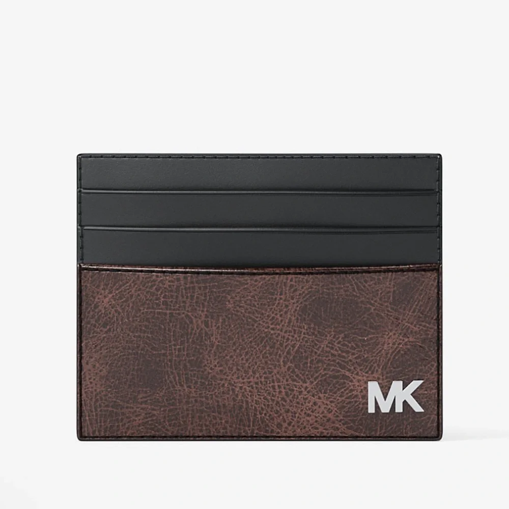 MICHAEL KORS Cyrus Burnished Tall Card Case Chocolate Brown  NWT